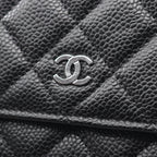Chanel Shoulder Bag Quilted Black Caviar Leather Chain Wallet — view 8