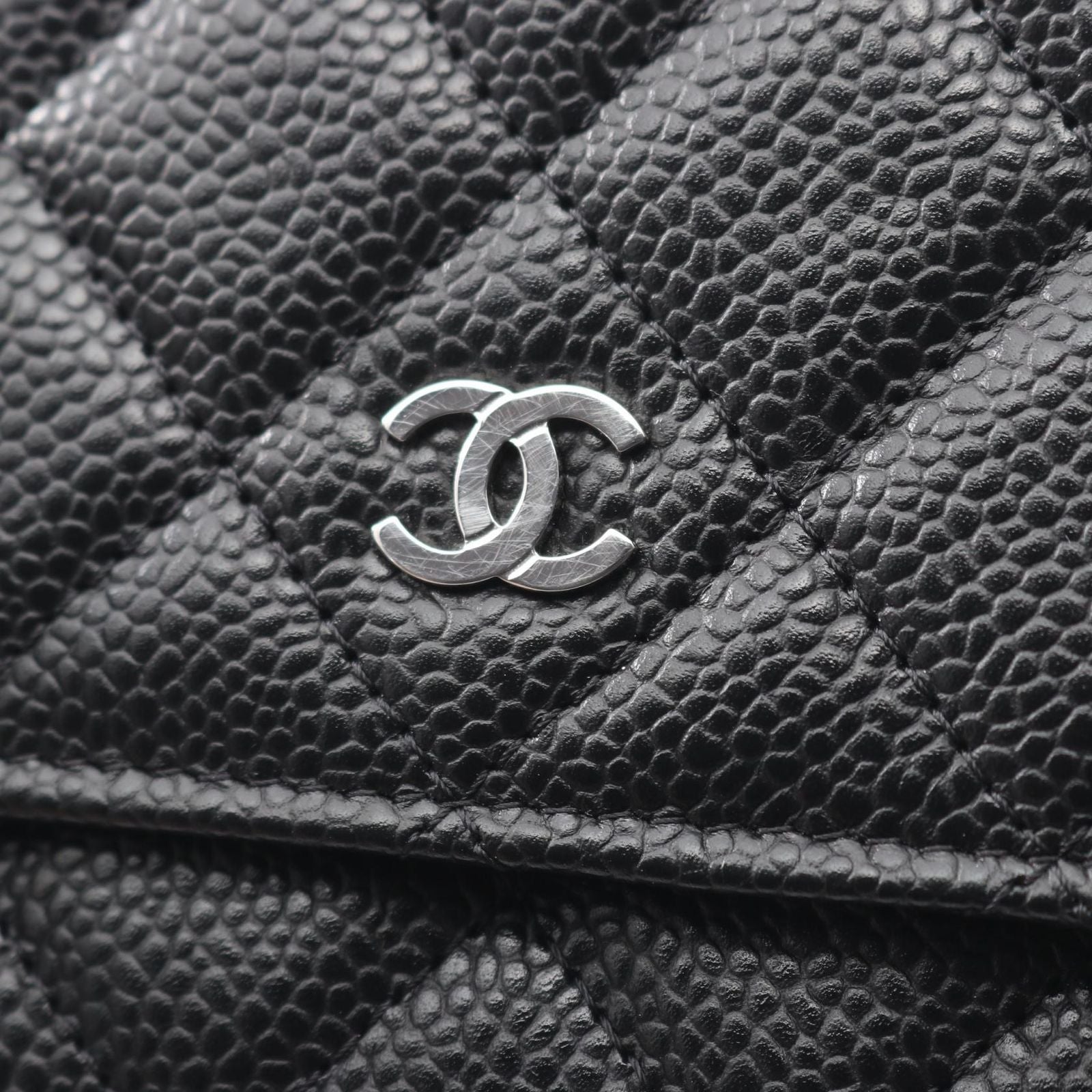 Chanel Shoulder Bag Quilted Black Caviar Leather Chain Wallet — view 8