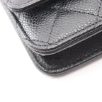 Chanel Shoulder Bag Quilted Black Caviar Leather Chain Wallet — view 7