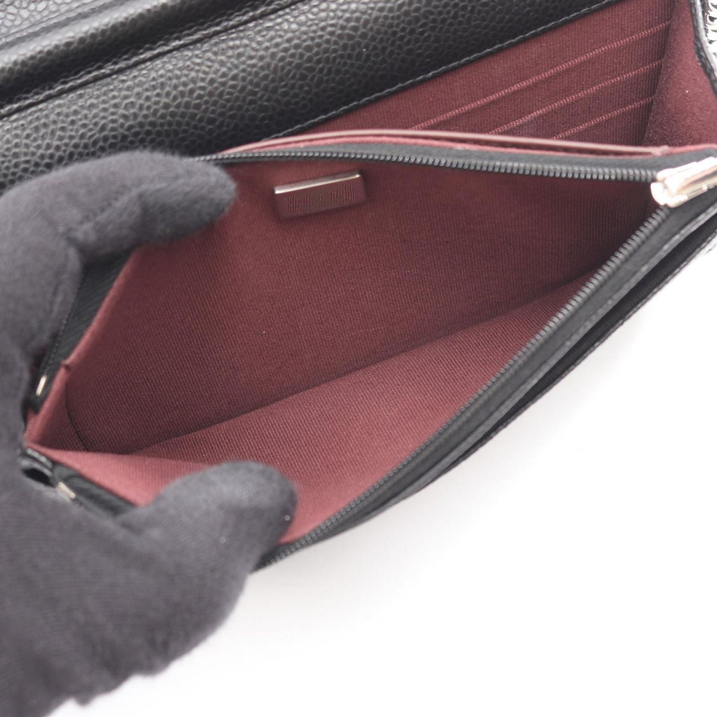 Chanel Shoulder Bag Quilted Black Caviar Leather Chain Wallet — view 4