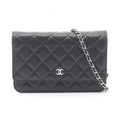 Chanel Shoulder Bag Quilted Black Caviar Leather Chain Wallet