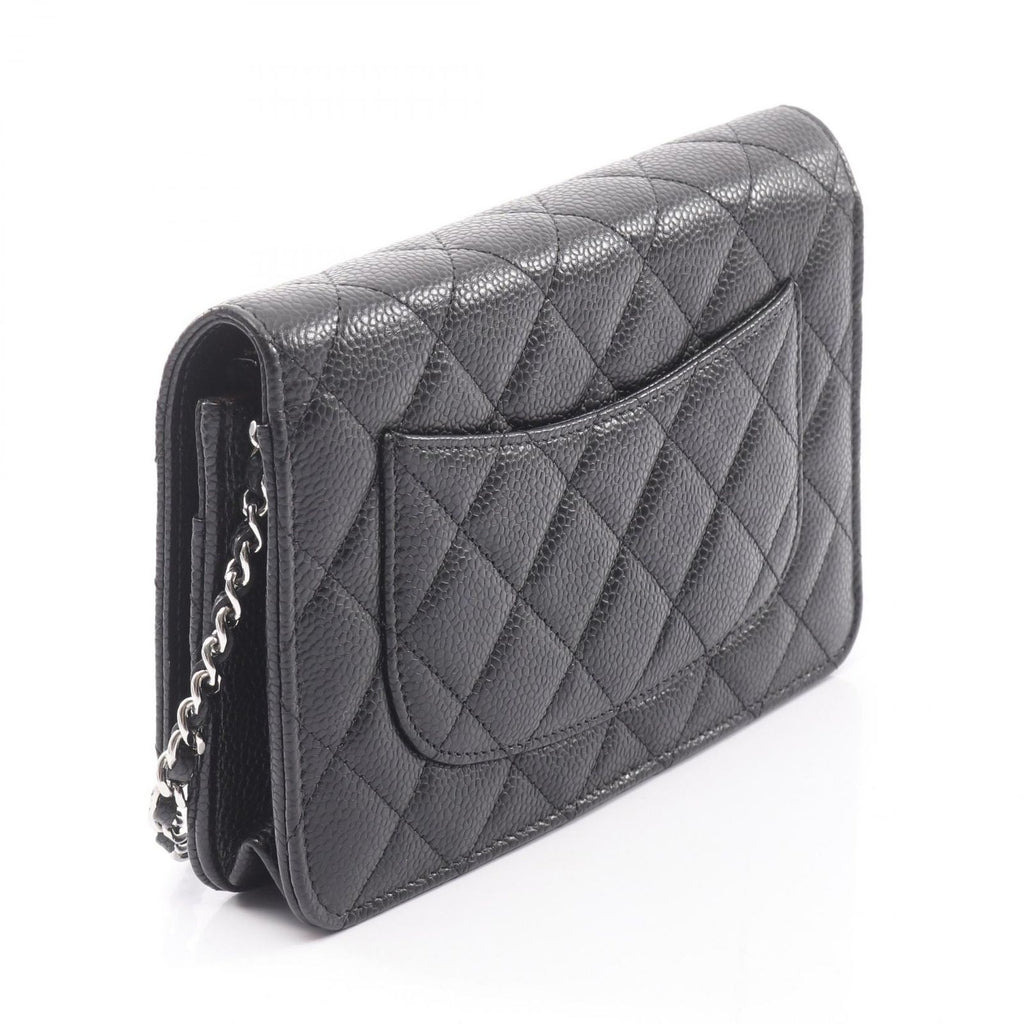 Chanel Shoulder Bag Quilted Black Caviar Leather Chain Wallet — view 2