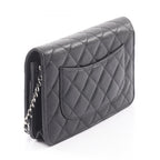 Chanel Shoulder Bag Quilted Black Caviar Leather Chain Wallet — view 2