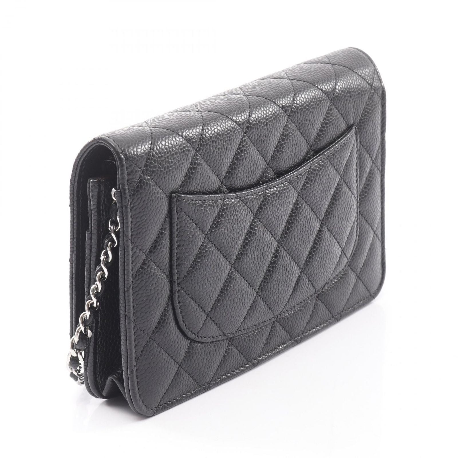 Chanel Shoulder Bag Quilted Black Caviar Leather Chain Wallet — view 2