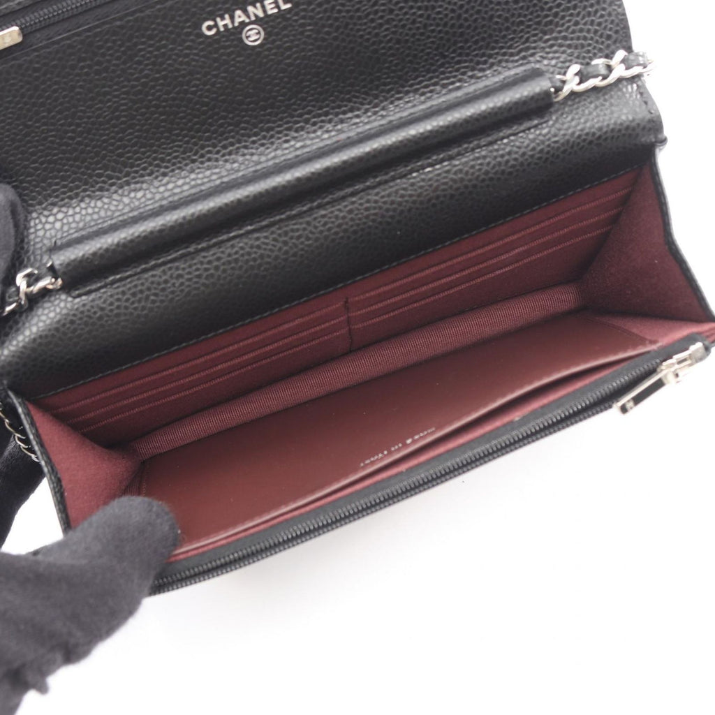 Chanel Shoulder Bag Quilted Black Caviar Leather Chain Wallet — view 3