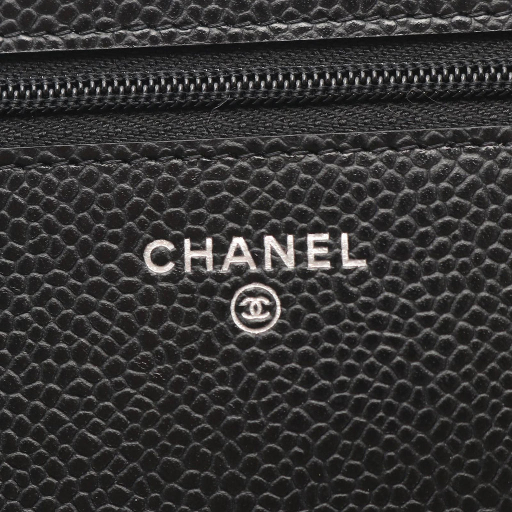 Chanel Shoulder Bag Quilted Black Caviar Leather Chain Wallet — view 5