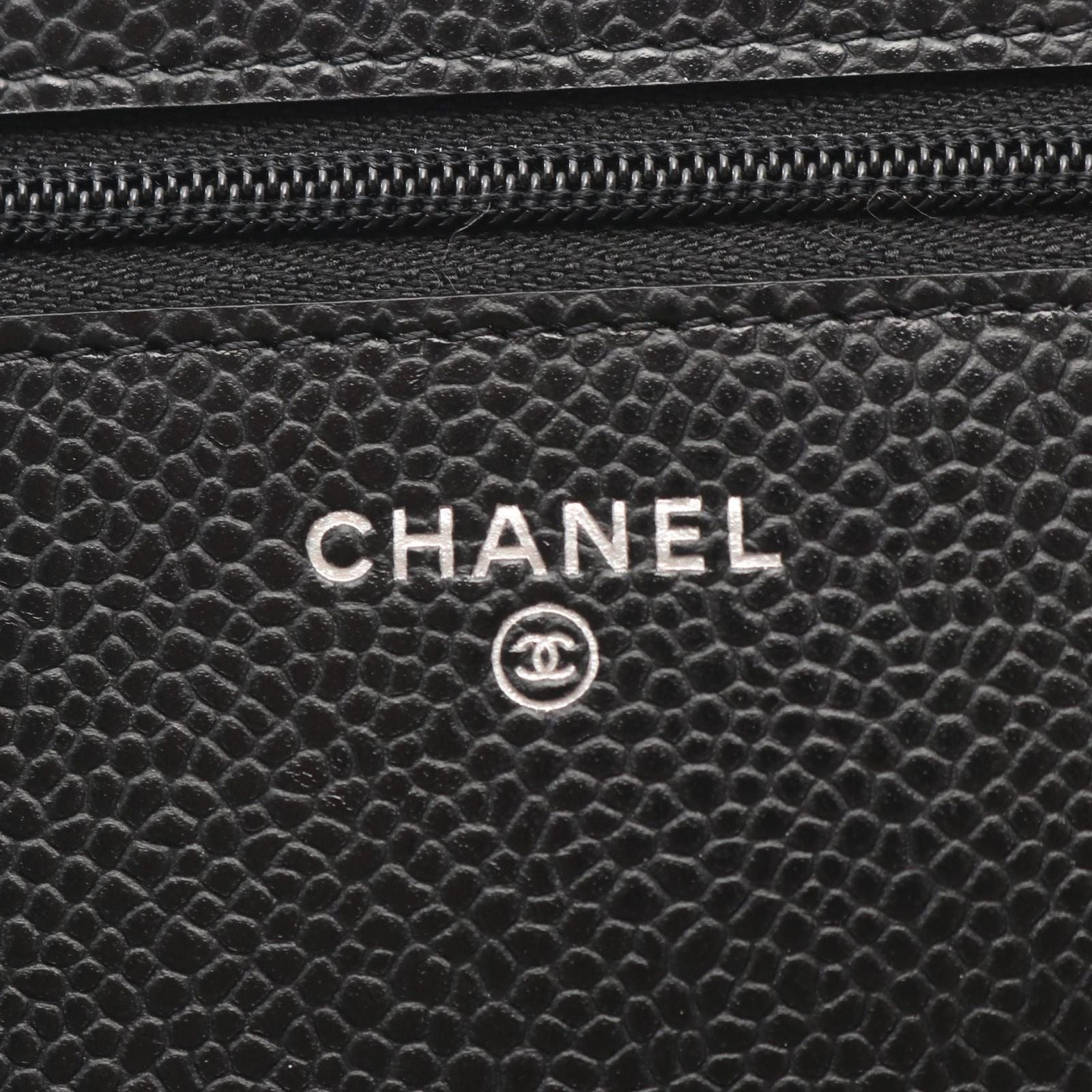 Chanel Shoulder Bag Quilted Black Caviar Leather Chain Wallet — view 5