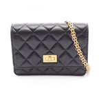 Chanel Shoulder Bag 2.55 Quilted Mini Black Calf Chain Wallet