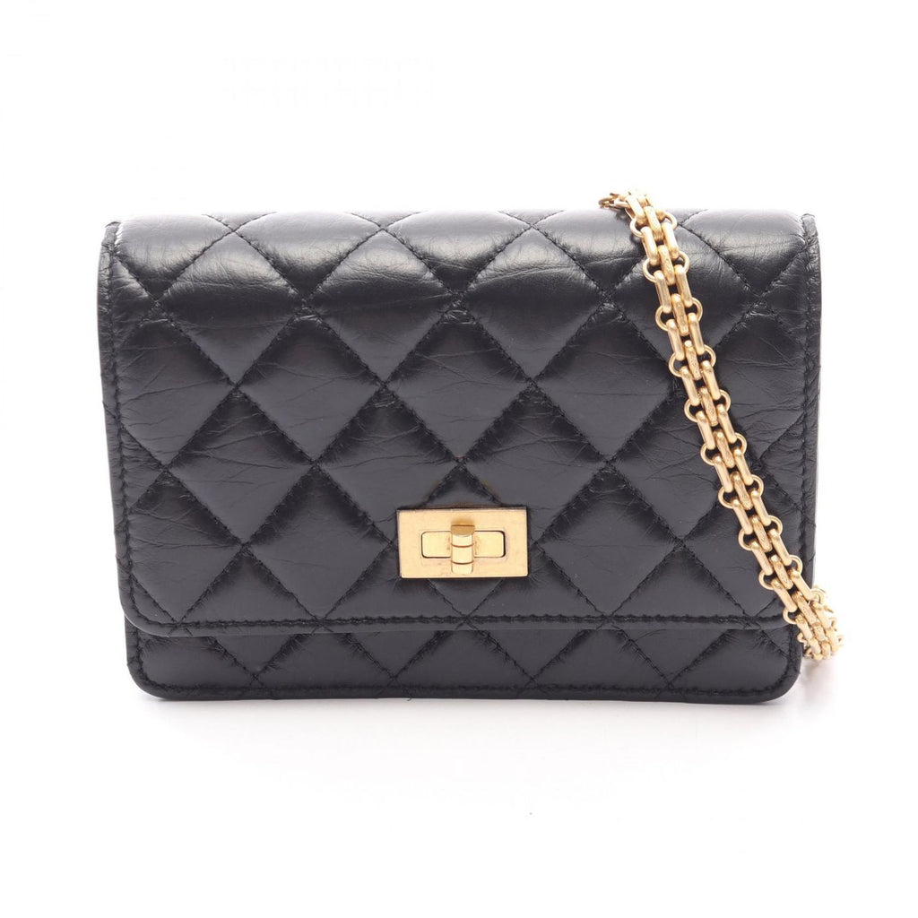 Chanel Shoulder Bag 2.55 Quilted Mini Black Calf Chain Wallet