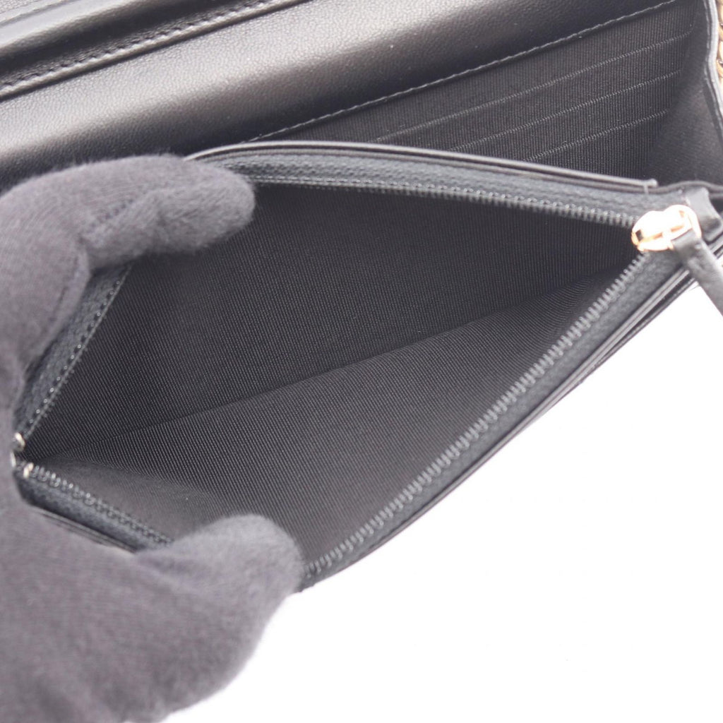 Chanel Shoulder Bag Quilted Egyptian Charm Black Lambskin Chain Wallet — view 4