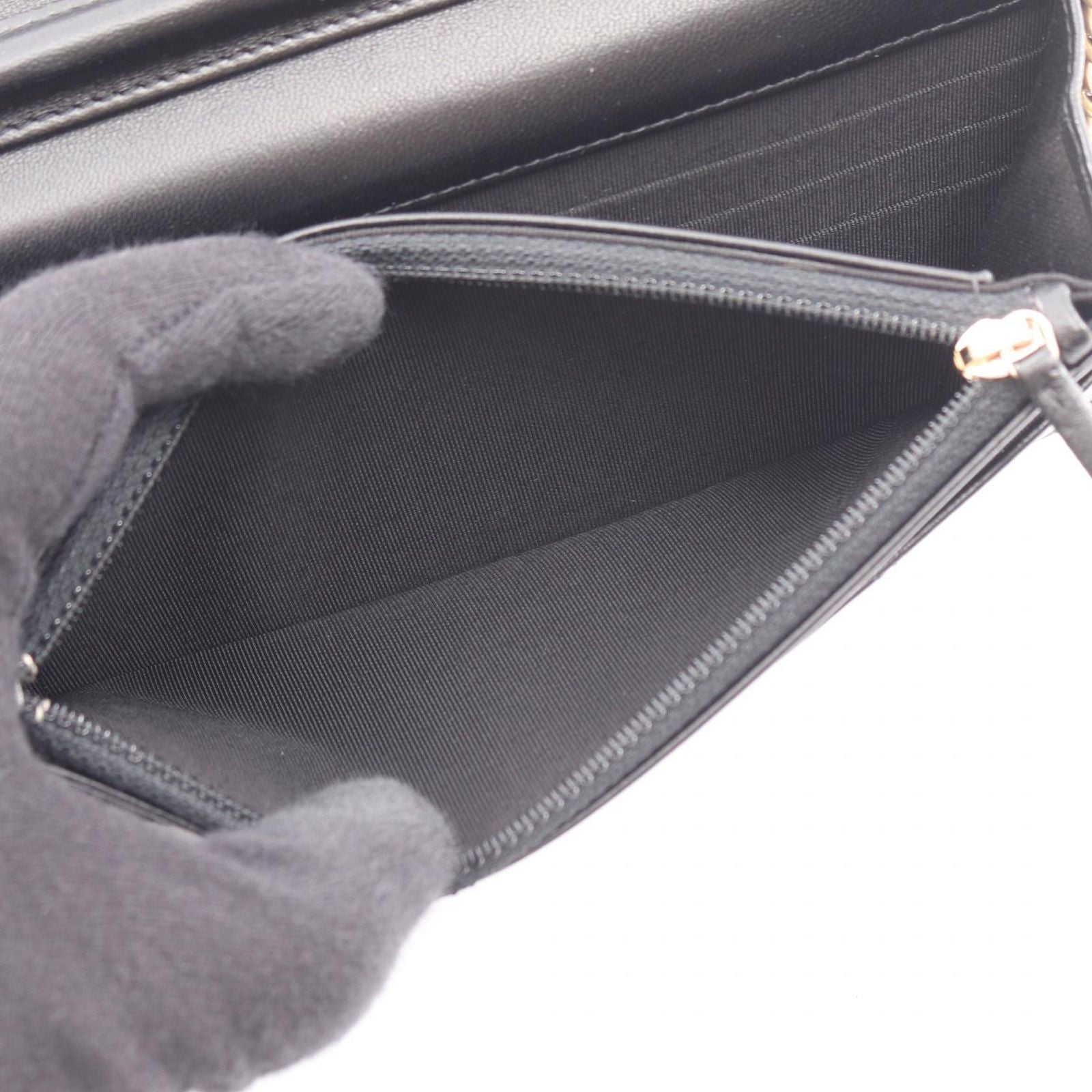 Chanel Shoulder Bag Quilted Egyptian Charm Black Lambskin Chain Wallet — view 4