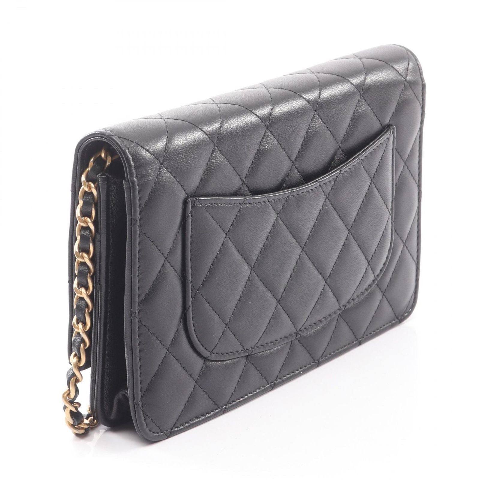 Chanel Shoulder Bag Quilted Egyptian Charm Black Lambskin Chain Wallet — view 2
