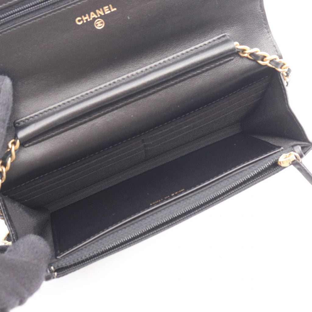 Chanel Shoulder Bag Quilted Egyptian Charm Black Lambskin Chain Wallet — view 3