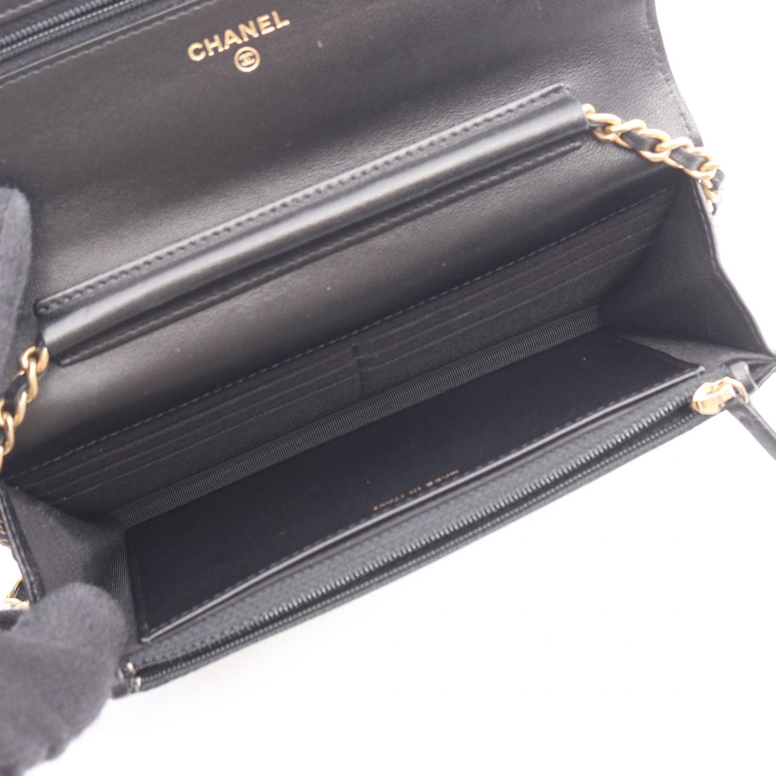Chanel Shoulder Bag Quilted Egyptian Charm Black Lambskin Chain Wallet — view 3
