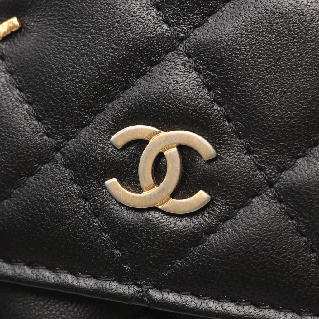 Chanel Shoulder Bag Quilted Egyptian Charm Black Lambskin Chain Wallet — view 7
