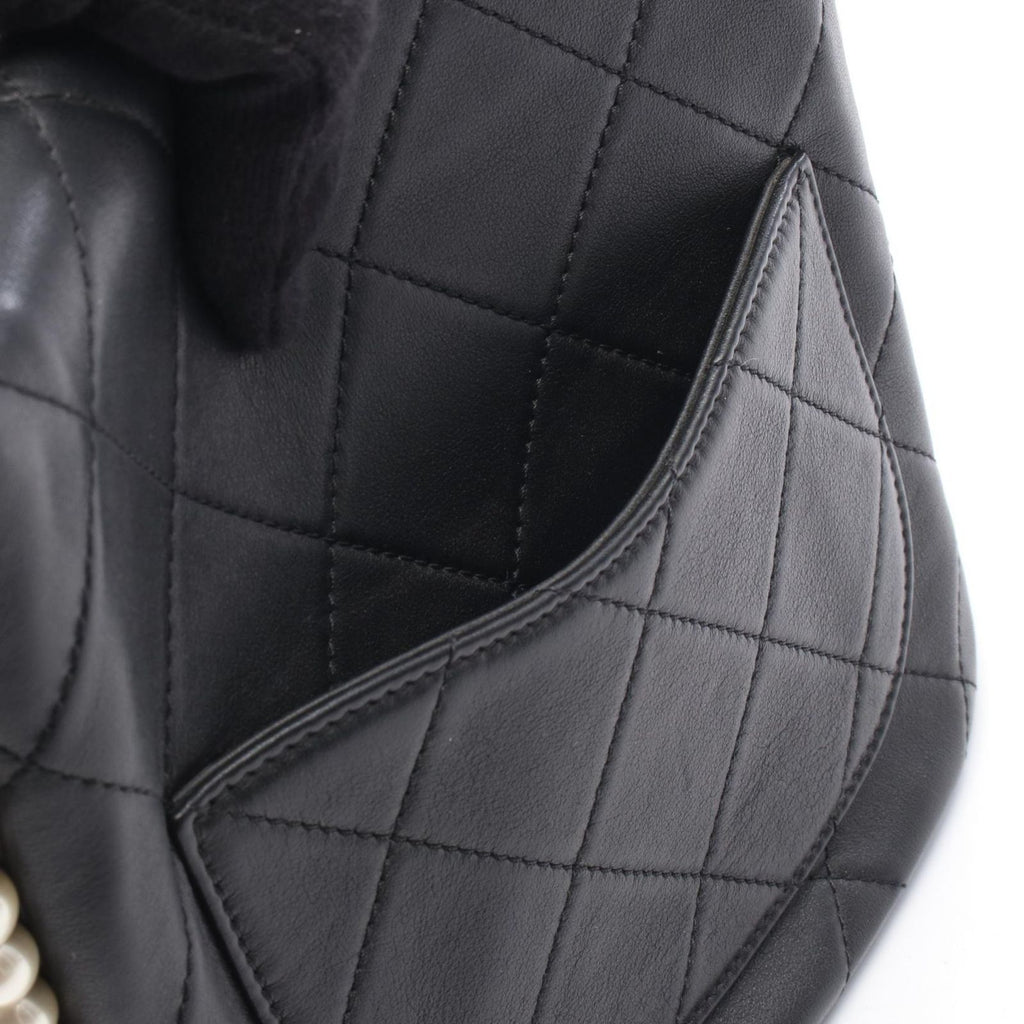 Chanel Shoulder Bag Quilted Faux Pearl Bag Black Leather Chain — view 6