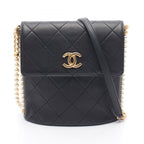 Chanel Shoulder Bag Quilted Faux Pearl Bag Black Leather Chain