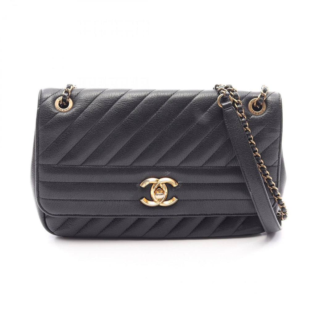 Chanel Shoulder Bag CC Logo Quilted Flap Black Leather Chain