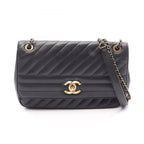 Chanel Shoulder Bag CC Logo Quilted Flap Black Leather Chain