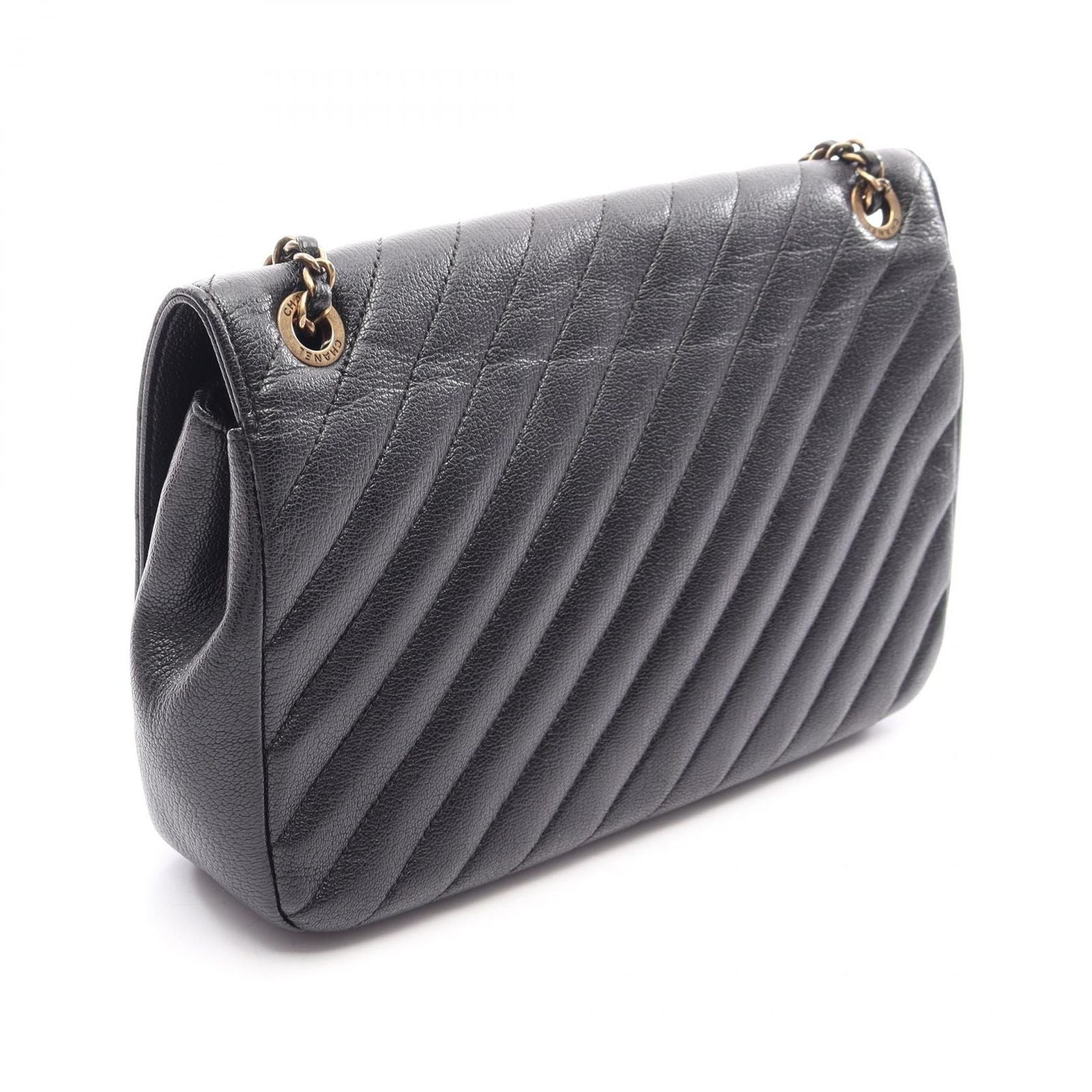 Chanel Shoulder Bag CC Logo Quilted Flap Black Leather Chain — view 2