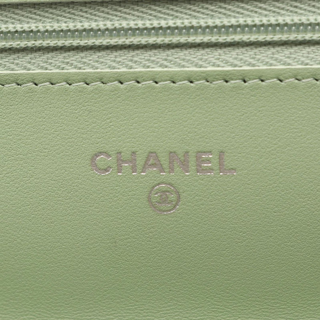 Chanel Shoulder Bag Quilted Black Light Green Lambskin Chain Wallet — view 5