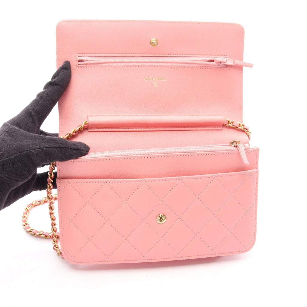 Chanel Shoulder Bag Quilted Pink Lambskin Chain Wallet — view 4