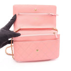 Chanel Shoulder Bag Quilted Pink Lambskin Chain Wallet — view 4