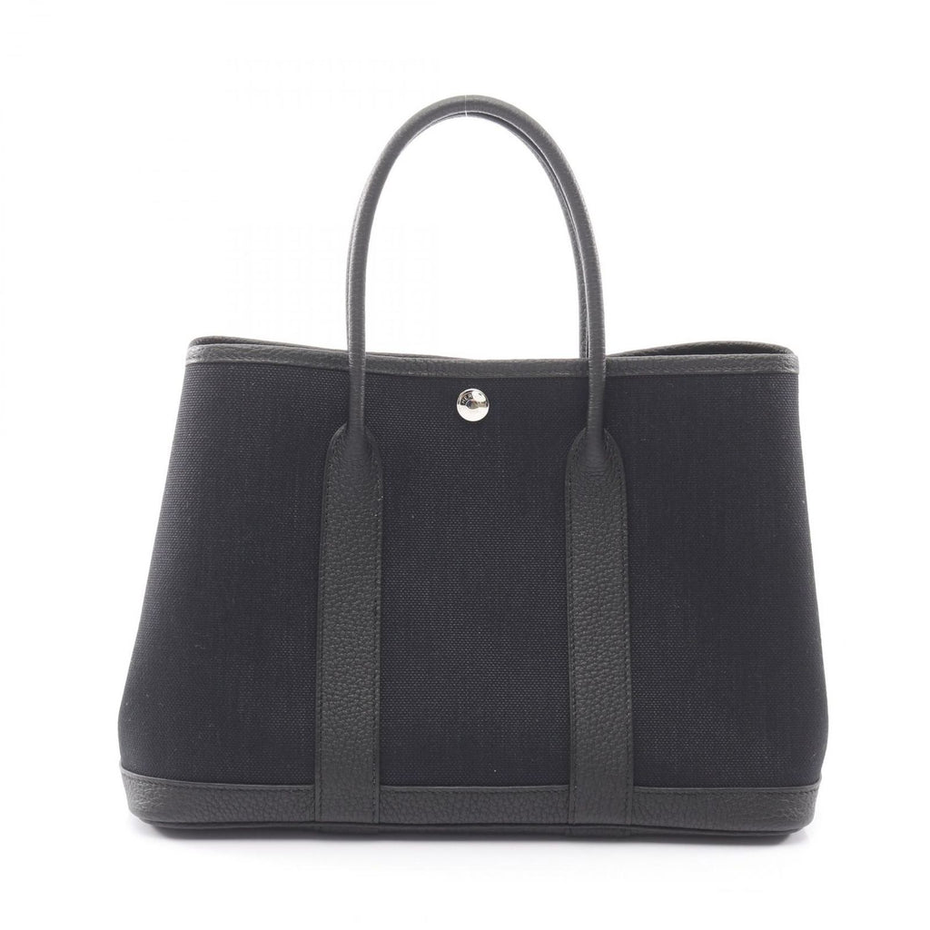 Hermes Tote Garden Party TPM Black Canvas Leather