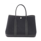Hermes Tote Garden Party TPM Black Canvas Leather