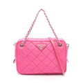 Prada Handbag 2-Way Fuchsia Pink Nylon Leather Triangle Logo Quilted