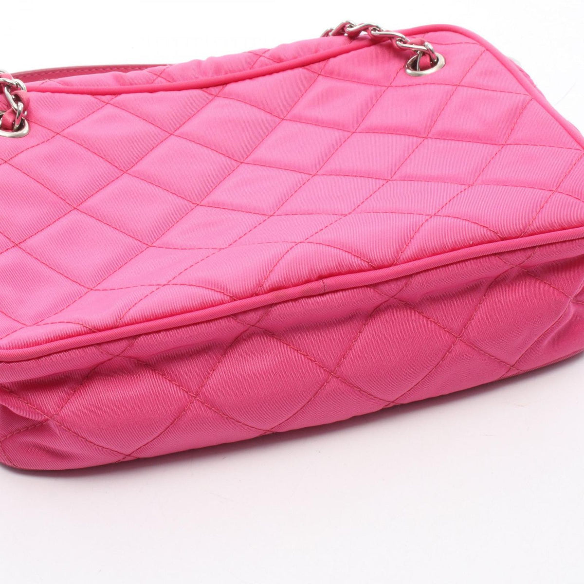 Prada Handbag 2-Way Fuchsia Pink Nylon Leather Triangle Logo Quilted — view 5