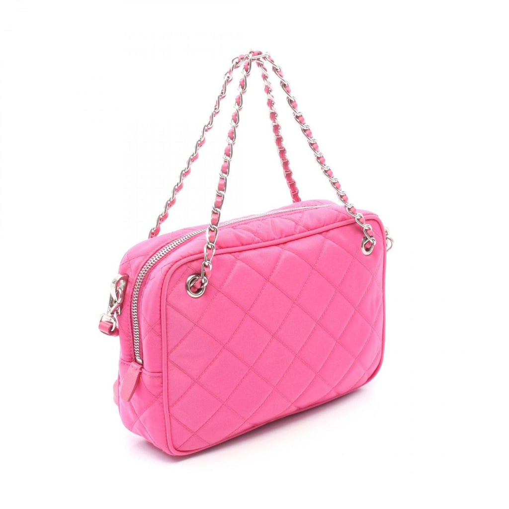 Prada Handbag 2-Way Fuchsia Pink Nylon Leather Triangle Logo Quilted — view 2