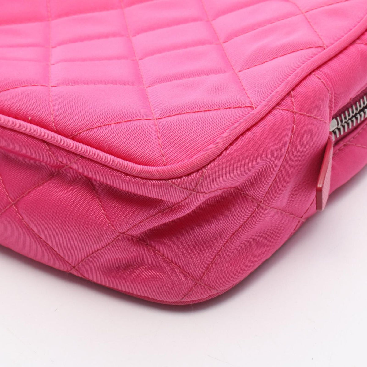 Prada Handbag 2-Way Fuchsia Pink Nylon Leather Triangle Logo Quilted — view 6