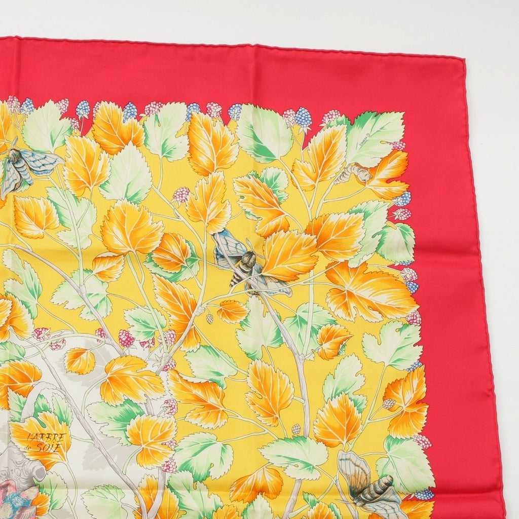 Hermes Carre 90 I'arbre de Soie Silk Scarf Red Yellow — view 3