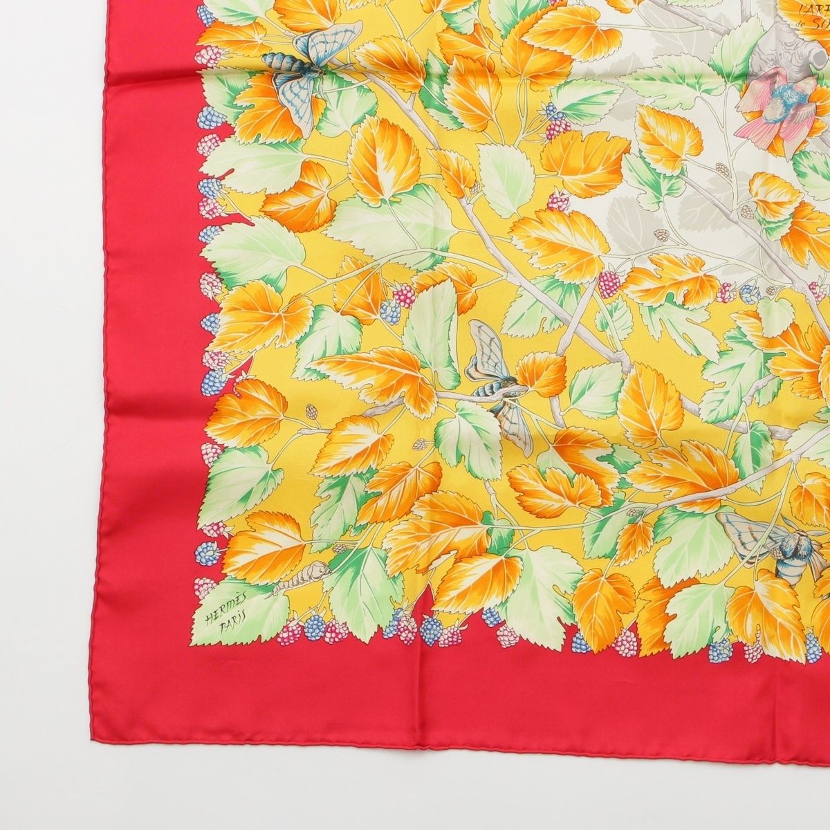Hermes Carre 90 I'arbre de Soie Silk Scarf Red Yellow — view 4