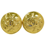 Chanel CC Logo Quilted Earrings Gold Plated