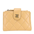 Chanel Coin Case Quilted Compact Wallet Card Lambskin Beige Gold CC Logo