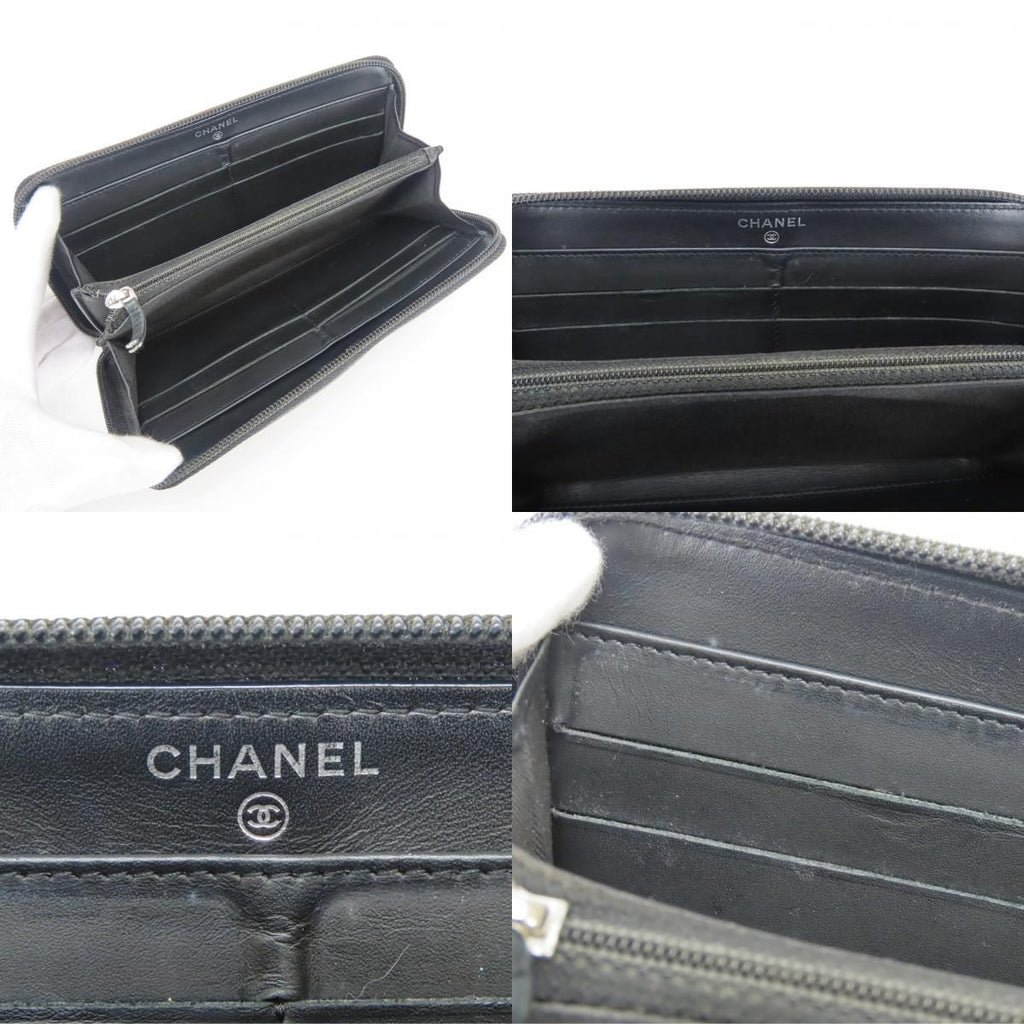 Chanel Wallet CC Logo Caviar Leather Black Silver Everyday — view 6