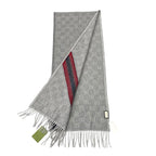 Gucci Scarf GG Pattern Webbing Line Wool Gray Blue — view 6