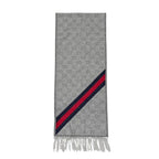 Gucci Scarf GG Pattern Webbing Line Wool Gray Blue — view 3