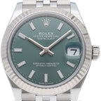Rolex Datejust 31 Boys Watch Jubilee Mint Green Box 18k White Gold SS