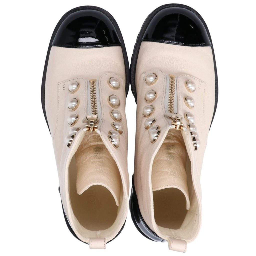 Chanel Pearl CC Logo Patent Leather Short Boots 36c — view 6