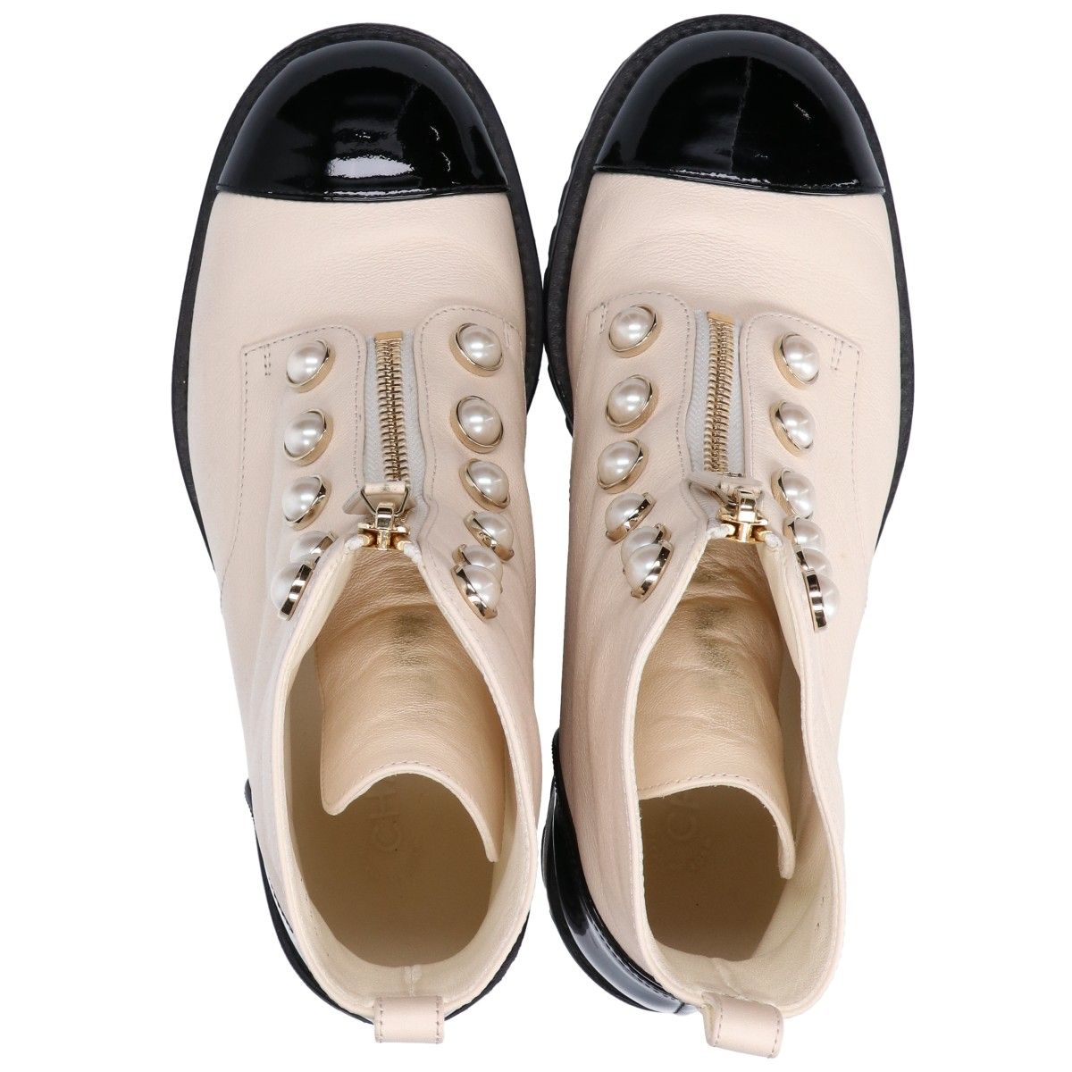 Chanel Pearl CC Logo Patent Leather Short Boots 36c — view 6
