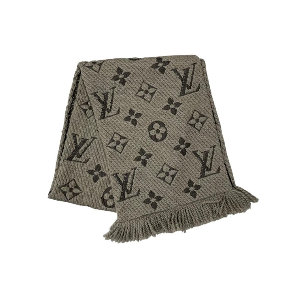 Louis Vuitton Scarf Echarpe Logo Mania Wool Silk Monogram Gray