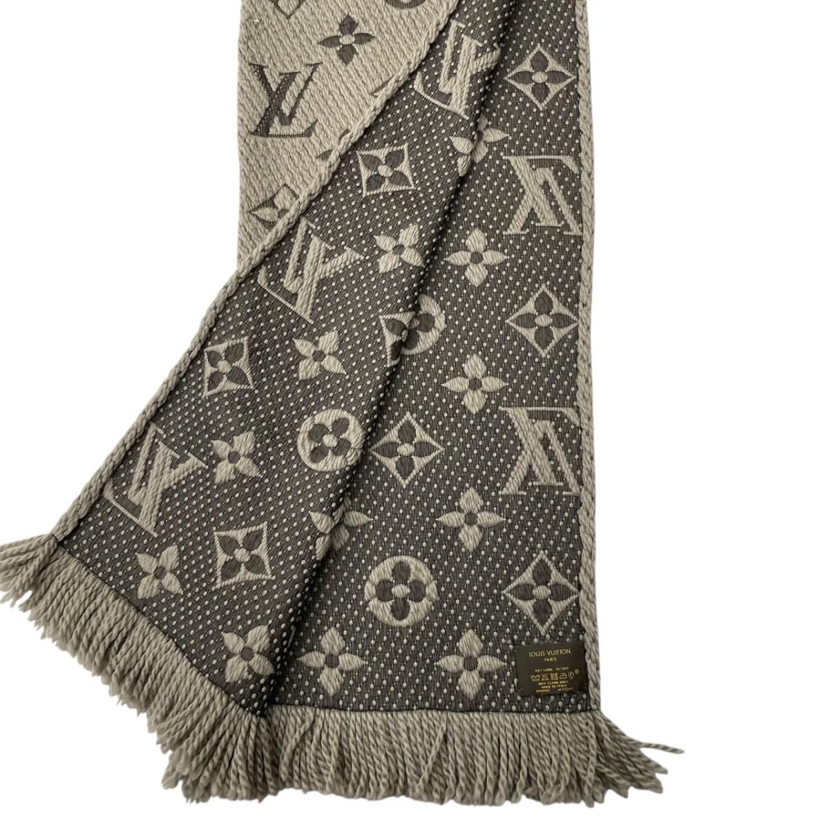 Louis Vuitton Scarf Echarpe Logo Mania Wool Silk Monogram Gray — view 8