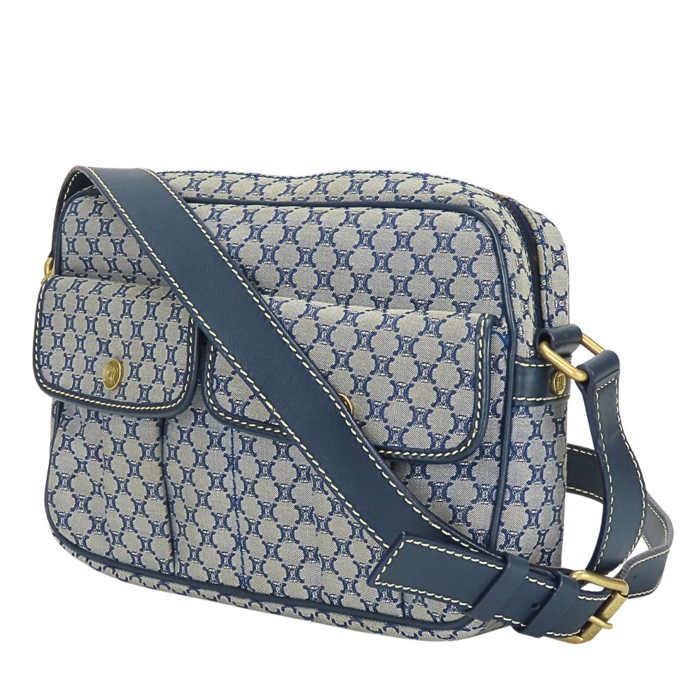 Celine Shoulder Bag Macadam 24 Canvas Leather Navy Crossbody Daily — view 2
