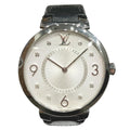 Louis Vuitton Tambour Watch SS Leather Quartz Silver Dial