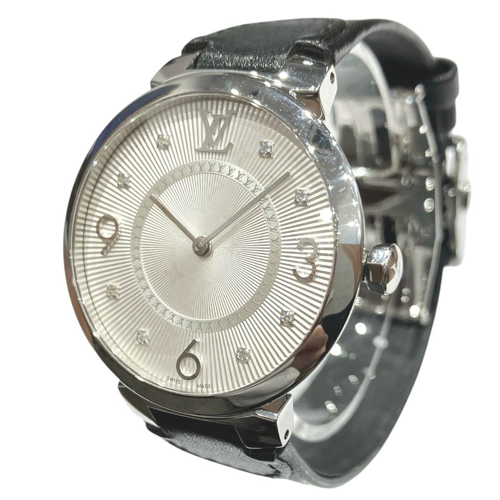 Louis Vuitton Tambour Watch SS Leather Quartz Silver Dial — view 2