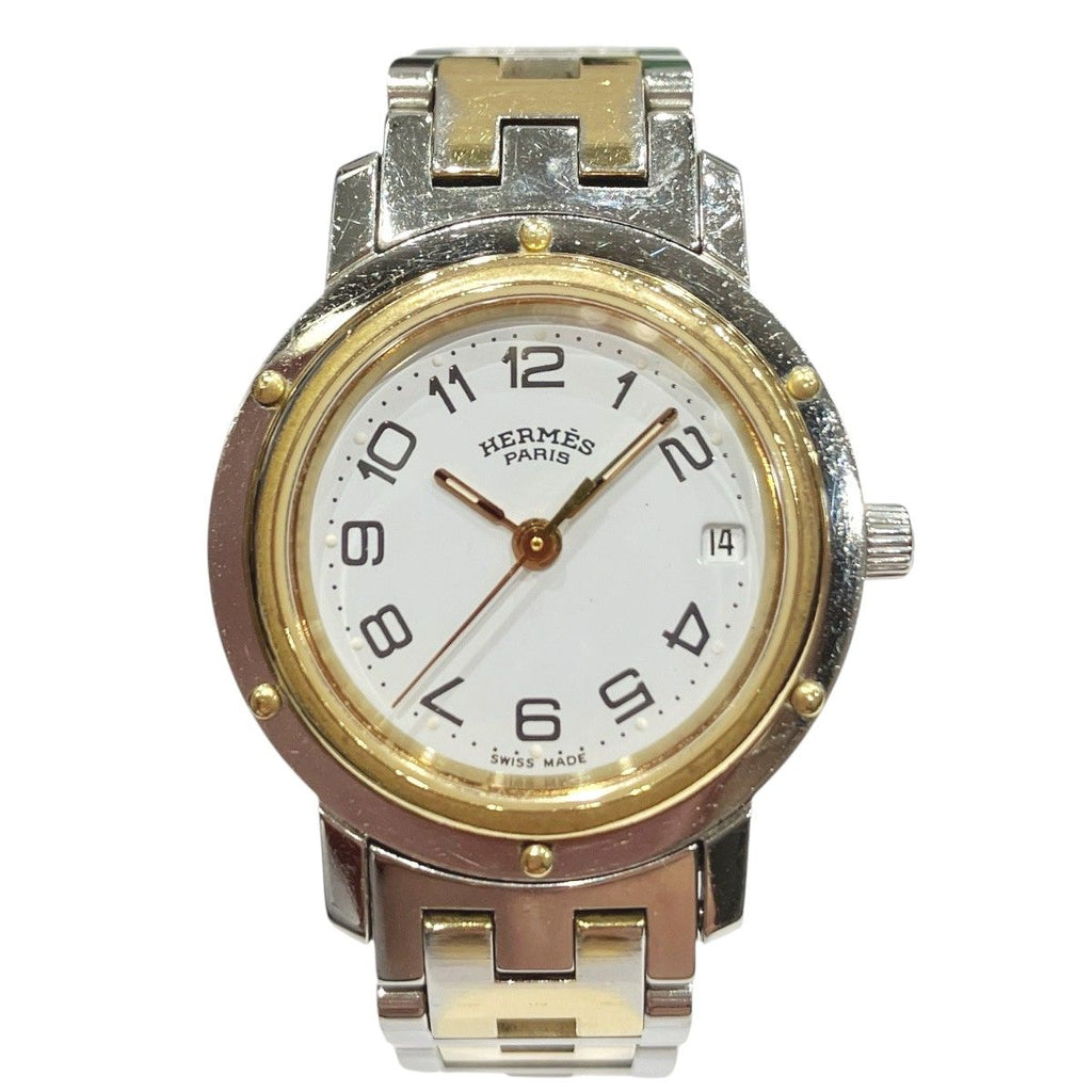 Hermes Clipper Watch SS Quartz White Dial