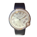 Cartier Baron Blue de Watch SS Leather Diamond Quartz Silver Dial